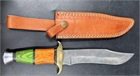 True Blade Damascus Knife w Sheath