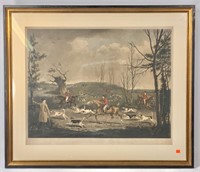 Hunt print, "The Fox Hounds Breaking Cover"