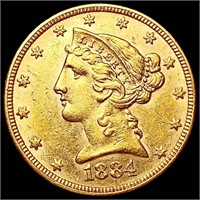 1884 $5 Gold Half Eagle CLOSELY UNCIRCULATED