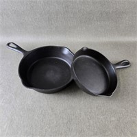 Favorite Piqua Ware #3 & #5 Cast Iron Skillets