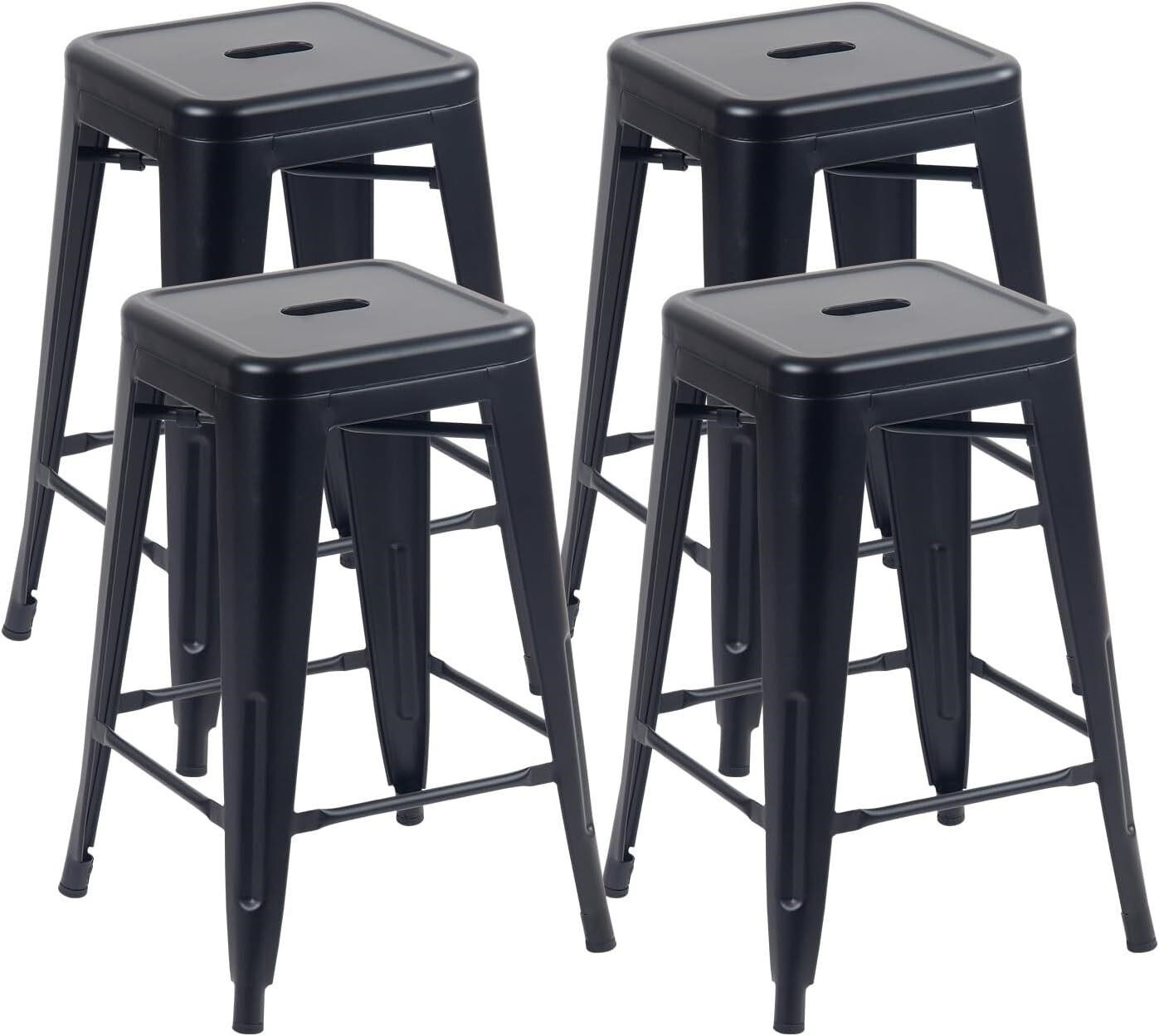 YOUNIKE Metal Barstools Set of 4 - 24 Inches