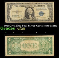 1935G $1 Blue Seal Silver Certificate Grades vf+ M