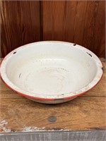 1940's 12" Large Red/White Enamelware Bowl