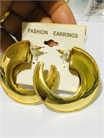 Gold tone Big jumbo half moon earrings 2"