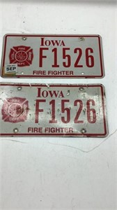 Firefighter matched pair license plates