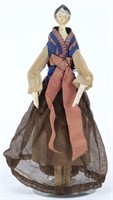 1800s Papier Mache Wooden Doll w/ Unusual Dress