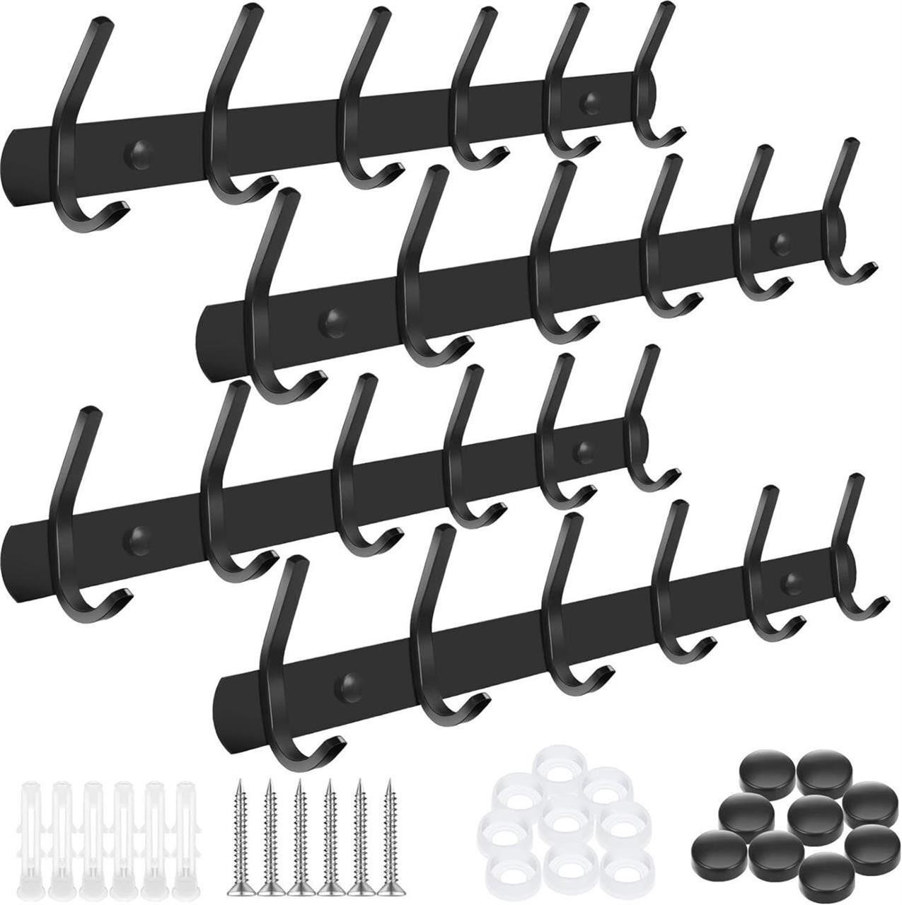 4 Matte Black Stainless Steel 6-Hook Coat Racks