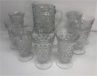 American Fostoria pitcher and drink glasses