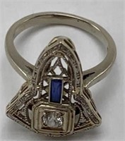 18k gold art deco diamond sapphire ring size 5