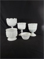 5 Vth Milk Glass Bowls, Compote Dishes & Planter