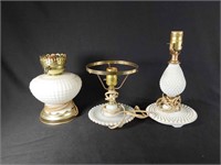 3 Vtg Milk Glass Table Lamps