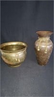 Solid Brass Planter & Vase W/Rope & Tassel details