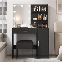 Makeup Vanity with Lighted Mirror, Desk Drawer