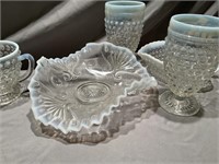 VTG FENTON BUBBLE SET & RUFFLED DISH