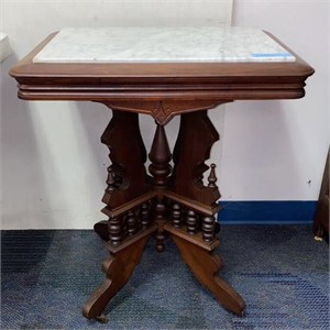 ANTIQUE WALNUT VICTORIAN MARBLE TOP TABLE