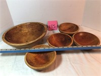 Wooden bowls, 1 large & 4 small