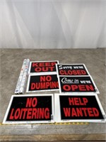 Assortment of Plastic Signs and Bulbs