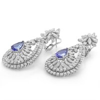 6.00ct Tanzanite & 7.20ct Diam Earrings, 14K Gold