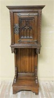 Narrow Neo Gothic Tracery Carved Oak Cabinet.