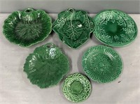 Antique Green Majolica Plates & Trays