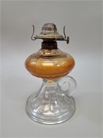 Amber & Clear Glass Oil Lamp vtg