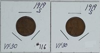 2  1919-S  Lincoln Cents   VF-30