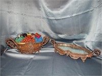 Fruit Bowl Lamp, 14" Long w/Mirrored Tray 5"Long
