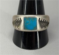 Hopi Sterling Silver Turquoise inlay ring size 12