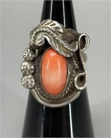 Navajo Sterling Silver Pink Coral ring size 4.75