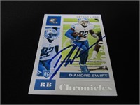 D'ANDRE SWIFT SIGNED ROOKIE CARD WITH COA LIONS