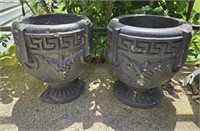 Pair 10" Concrete Flower Pots