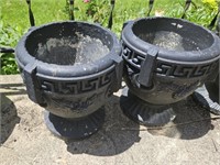 Pair 13" concrete flower pots