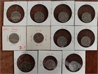 Canadian 5 Cent Nickel Lot - 11 Coins