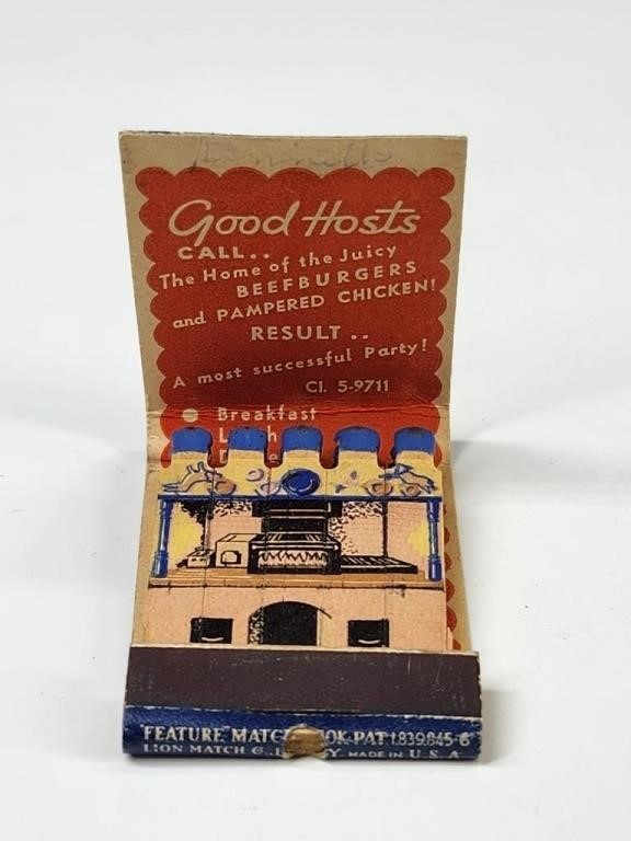 BEEFBURGER HALL ADVERTISING FEATURE MATCHBOOK