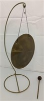 10" brass gong with mallet and stand