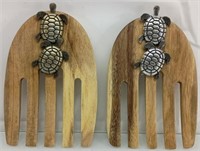 Wood salad forks with turtles