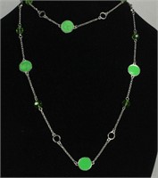 GREEN ENAMELED AND SILVER TONE NECKLACE