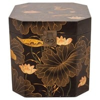 Japanese Lotus Motif Painted Storage Box