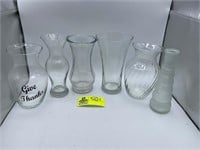 GROUP OF GLASS VASES MISC SIZES FROM 8-9 IN TALL