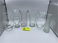 GROUP OF GLASS VASES MISC SIZES FROM 8-9 IN TALL