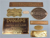 (8) Antique Brass Machine Plaques