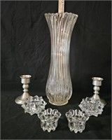 17" Swung Vase, (4) Glass Candle Holders & (2)