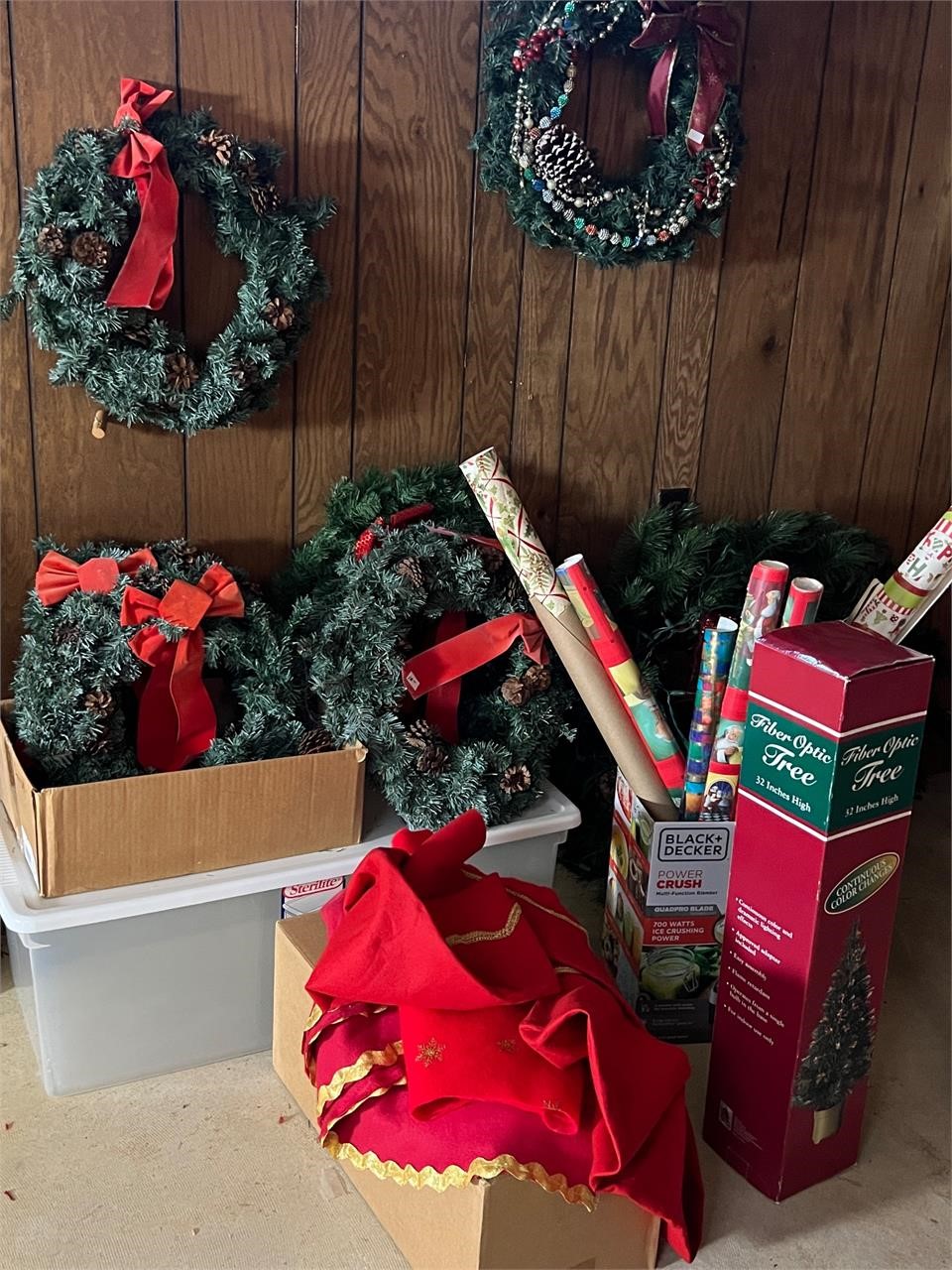 VIntage Christmas Wreaths & Storage Totes