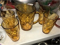 Amber Pitcher & Glasses