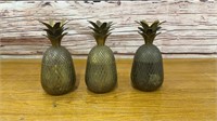 3 Vintage Brass Pineapple Candlesticks/Trinket