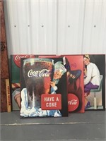 4 Coca-Cola wood board pictures- approx 16"Wx20"T