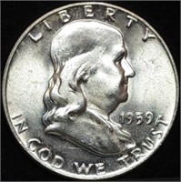 1959-D Franklin Silver Half Dollar Gem BU