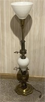 Brass Base Milk Glass Lamp, 3'