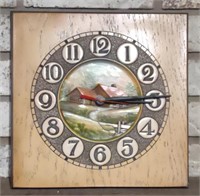Wood Log Cabin Clock, 10" x 10"