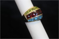 14K Ring With Blue, Red & Green Stones
